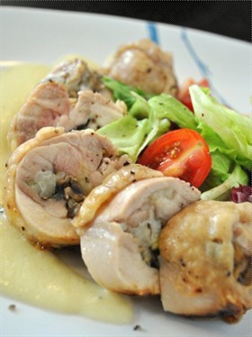 Chicken Mushroom Onion Roulade with Egg and Lemon Sauce 
