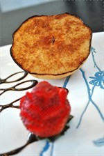 Roasted Pear with Cinnamon Sugar topped with Yogurt and Strawberry 