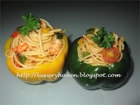 Wafu Spaghetti in Colourful Capsicum Cups