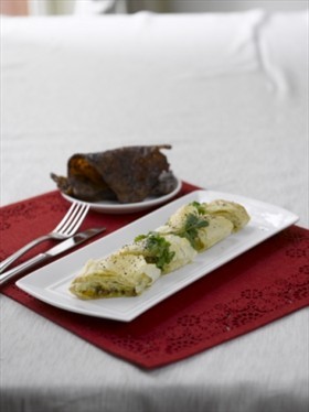 Baked Filo Pastry with Golden Coin Pork and Cream Cheese Stuffing