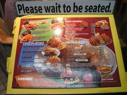 Menu Displayed on the Front