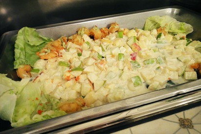 Wasabi Prawns on Fruit Salad