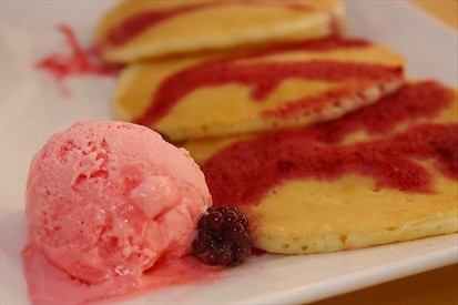 pancakes with blueberry sauce & ice-cream