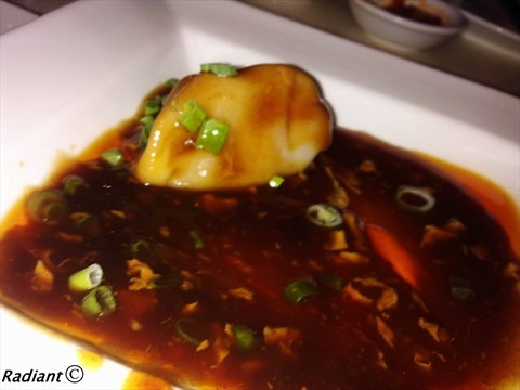 Steamed Guo Tie with Sichuan Sauce (Chinese Gyoza)