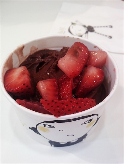 Chocolate Frozen Yogurt with Strawberry toppings