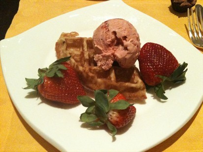Strawberries, Strawberry Ice-Cream and Waffle