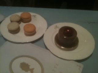 our order, macaroons and  Antoinette choc cake