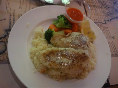 Grilled fish with garlic herb rice