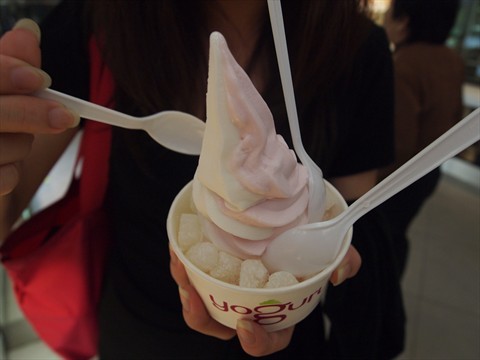 Frozen yoghurt with mochi!