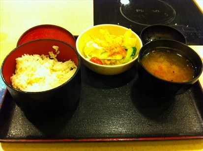 Rice, salad and soup