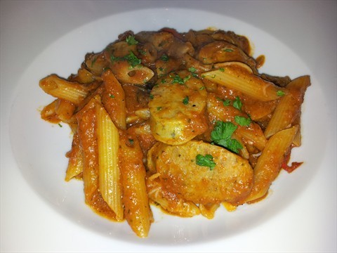 Penne w/Italian Sausage in spicy tomato sauce