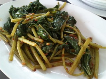 sambal potato leaves