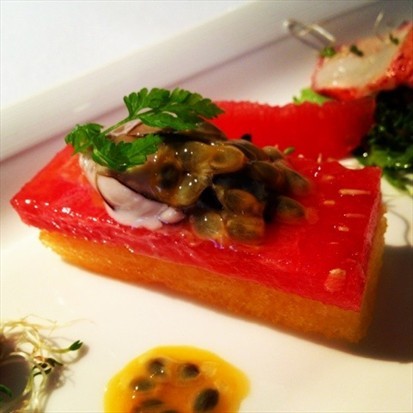 Oyster on Watermelon and Passionfruit Coulis