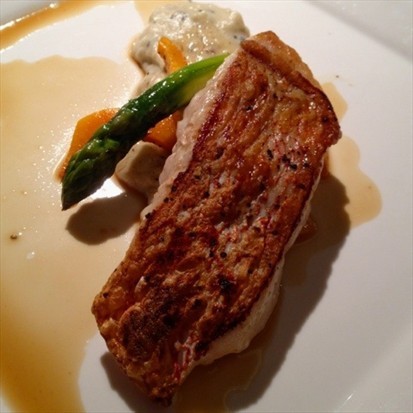 Pan-seared Rosy Snapper Fillet with Crispy Herb’s Crust with Truffle Mashed Potatoes and Brown Jus.