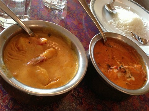L - Prawns in Almond Curry; R - Butter Chicken