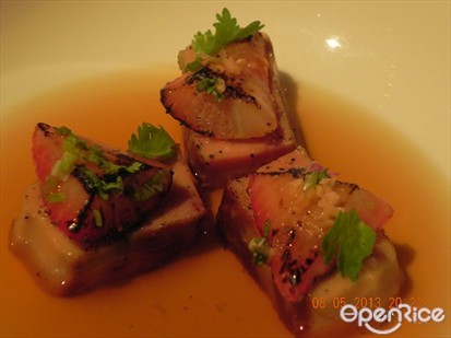 pan seared foie gras in fish broth