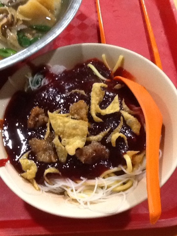 crunchy bits on small bowl of beehoon mee
