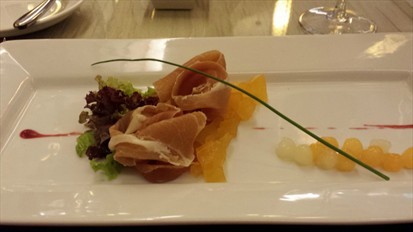 Iberico Ham, Cantaloupe Jello and Petite Salad