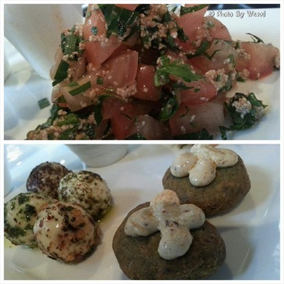 Top:Tabouleh  Salad, Bottom:Cheeseballs & Falafel