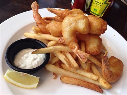 beer battered prawn and chips!