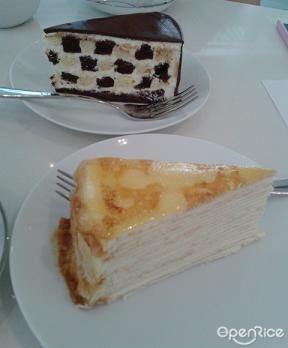 Vanilla mille crepe and checker cakes