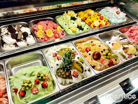 Attractive gelato on display in the freezer