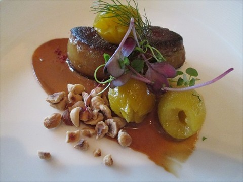 Saut�ed duck foie gras, hazelnuts and Mirabelle plums