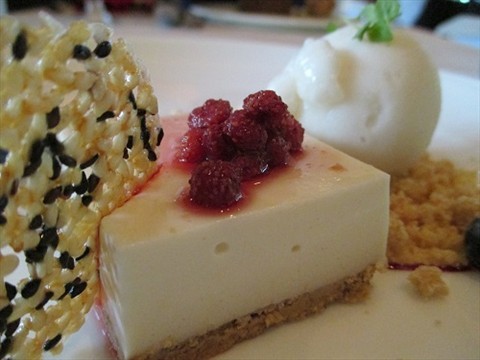Soya cheesecake, wild strawberry compote