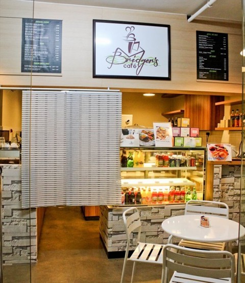 Entrance of the recently opened Bridger's Cafe near the bridge at Saiboo Street