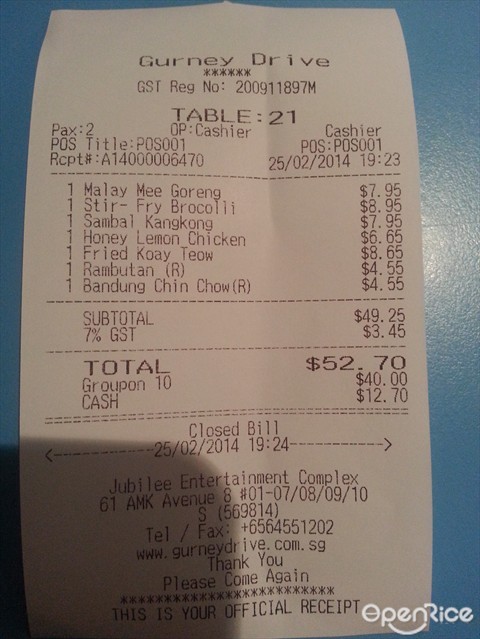 bill for 2 pax