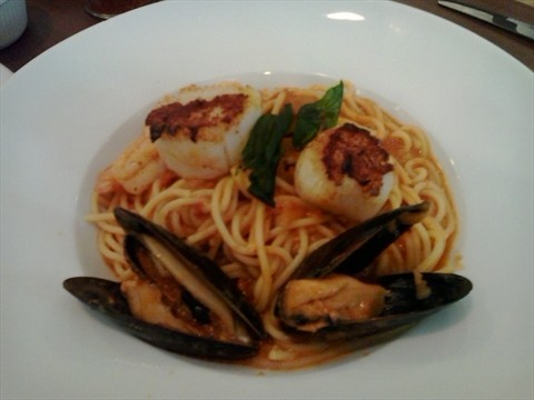 Spicy Seafood Pasta with Grilled Scallops