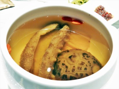 Double Boiled Sea Cucumber With American Ginseng And Mushroom In Chicken Consomme