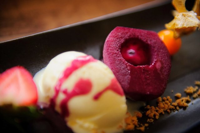 Poached Pear with Gelato