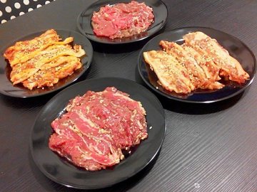 Marinated beef and Korean spice pork belly