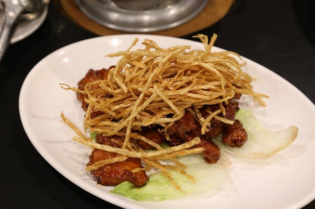 pork ribs with deep-fried cod strips