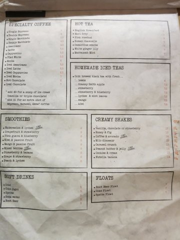 Drinks menu