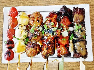 Skewers - Cherry Tomato, Quail Eggs, Chicken Meatball, Chicken Thigh, Pork Shoulder, Beef Short Rib
