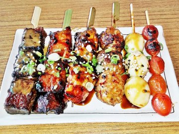 Skewers - Cherry Tomato, Quail Eggs, Chicken Meatball, Chicken Thigh, Pork Shoulder, Beef Short Rib