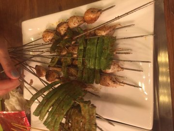 烤四季豆以及蒜头