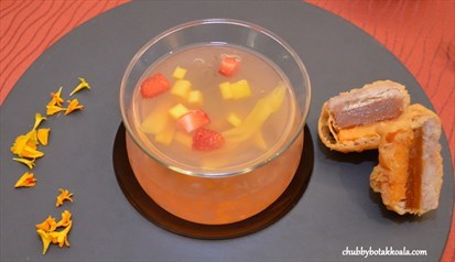 Golden ‘Nian Gao’ with Sweet Potato and Yam  Chilled Lemongrass Jelly with Aloe Vera and Jack Fruit