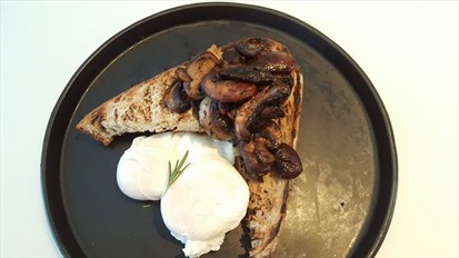 Poached Eggs With Mushroom On Sourdough Toast