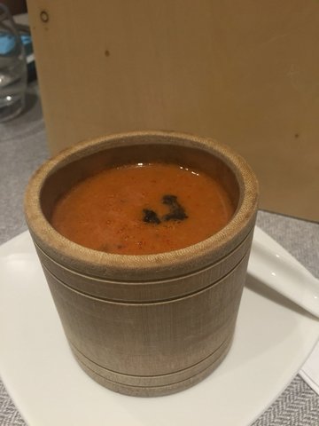 Tomato Bisque with Black Truffle in Bamboo Tube