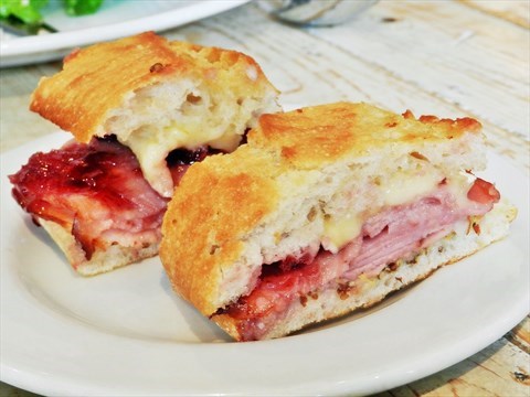 Ham, Brie Cheese, Cherry Jam Sandwich