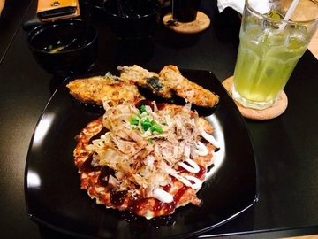salted egg salmon and okonomiyaki