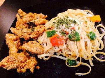 salted egg chicken with pasta