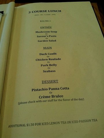 weekday lunch menu