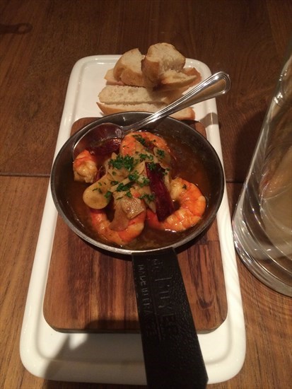 Prawns cooked in garlic & olive oil. Soak up the seafood flavours with thick slices of rustic bread.