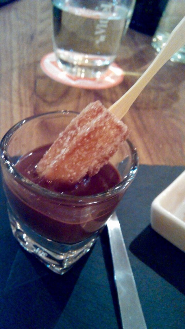 Wonderful combination of textures: crisp outside, soft and light inside and dipped in warm chocoate