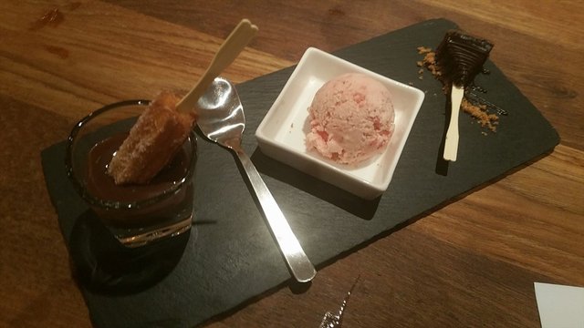 Churros, Chocolate Cake and Hand-churned Strawberry Ice Cream