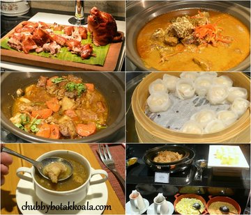 From Top Left Clockwise: Suckling Pig, Beef Rendang, Scallops Dumpling, Kueh Paitee, Bak Kut Teh & B